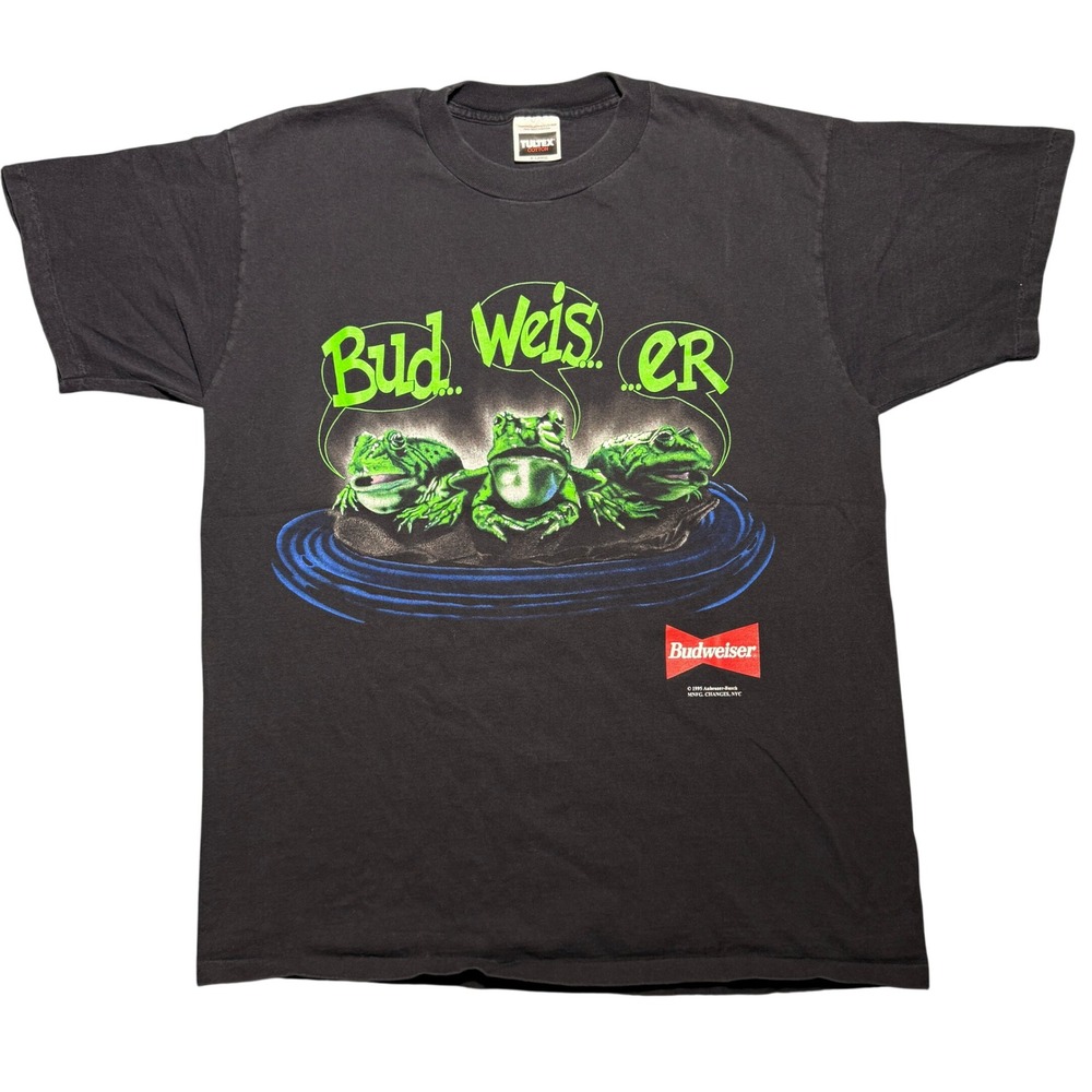 Vintage 1995 Budweiser Frogs T-Shirt Tultex XL Black Your Pad Or Mine Single St
